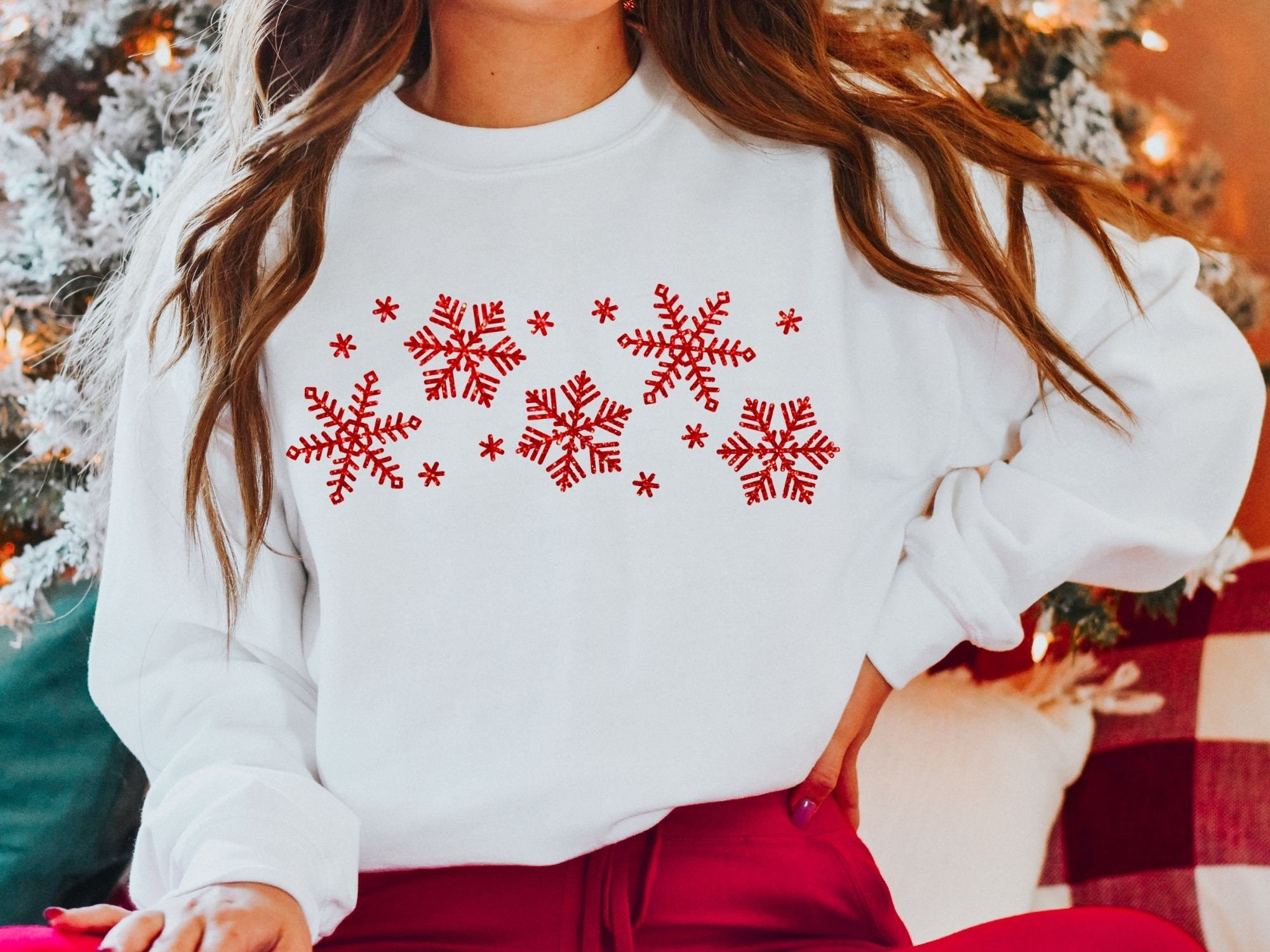 Snowflake Sweatshirt Red or White Glitter Snowflakes Winter - Etsy