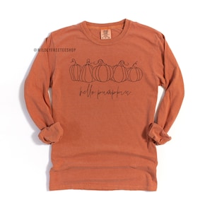 Long Sleeve Hello Fall Pumpkin Women, Womens Thanksgiving Shirt, Fall Tshirt, Long Sleeve Comfort Colors® Shirt, Fall Gift, Pumpkin Shirt