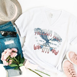 V-Neck July 4th Shirt: Freedom Tour Eagle Graphic Tee