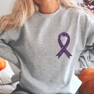 Purple Glitter Ribbon Sweatshirt: Cancer Lupus Awareness Gift