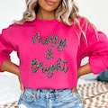 Sparkly Glitter Merry and Bright Sweatshirt, Merry Shirt, Holiday Sweater Women, Christmas Pullover, Christmas Party Shirt, Christmas Gifts
