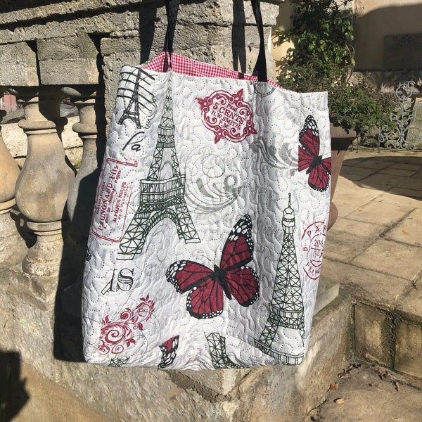 Sac fourre-tout français, sac à main pour femme paris tour eiffel et papillons (19)