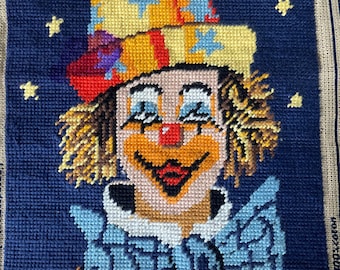 Retrato de payaso francés, bordado antiguo (72B)