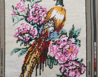 Vintage Pheasant Needlepoint Tapestry: Margot de Paris, Hand-Stitched