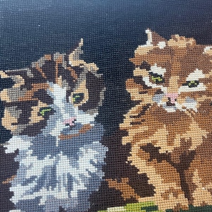 Cats and a  dog, French vintage needlepoint - (14b)
