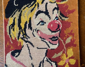 Retrato de payaso francés, bordado antiguo (3A)