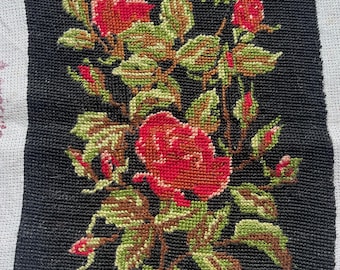 Vintage French mixed-flower tapestry. Floral needlepoint, OLD WORLD DECOR #61A