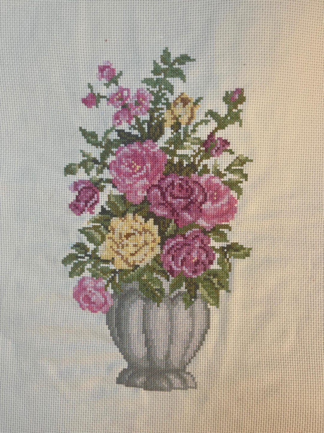 Real Stitched Roses Rare Cross-stitched Roses of Roses on Beige Background, French Vintage ...