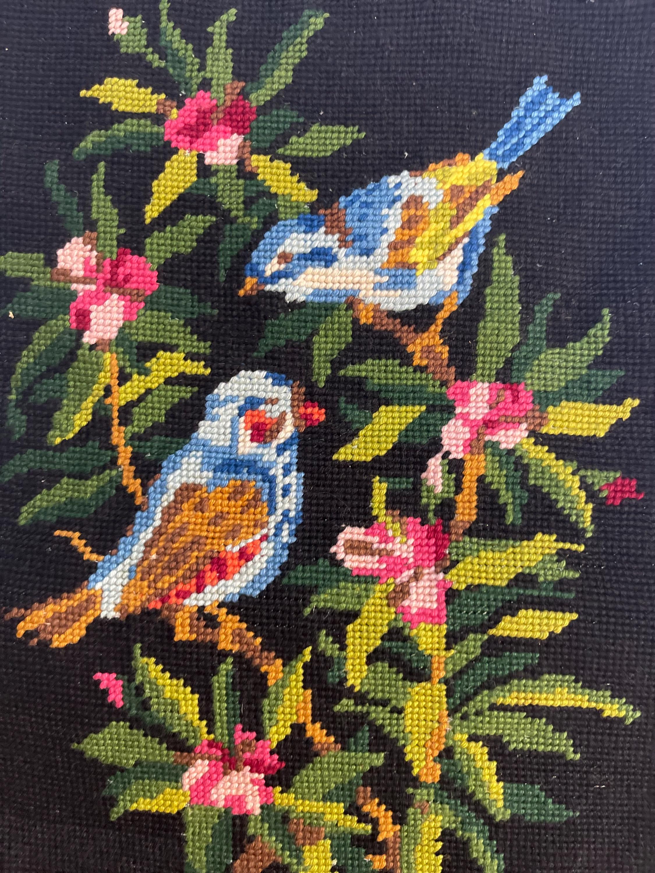 ヴィンテージ フランス ニードルポイント タペストリー：カラフルな鳥