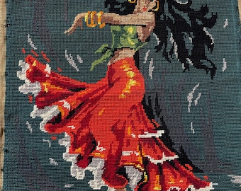 Magnifique danseuse de flamenco avec jupe rouge - Broderie française (101b)