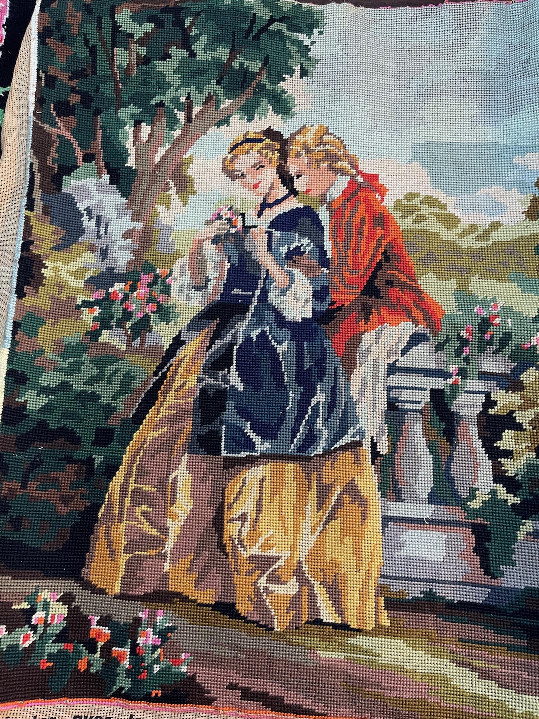 Romantic Couple Courting Rococo Style - Vintage Needlepoint, French ...
