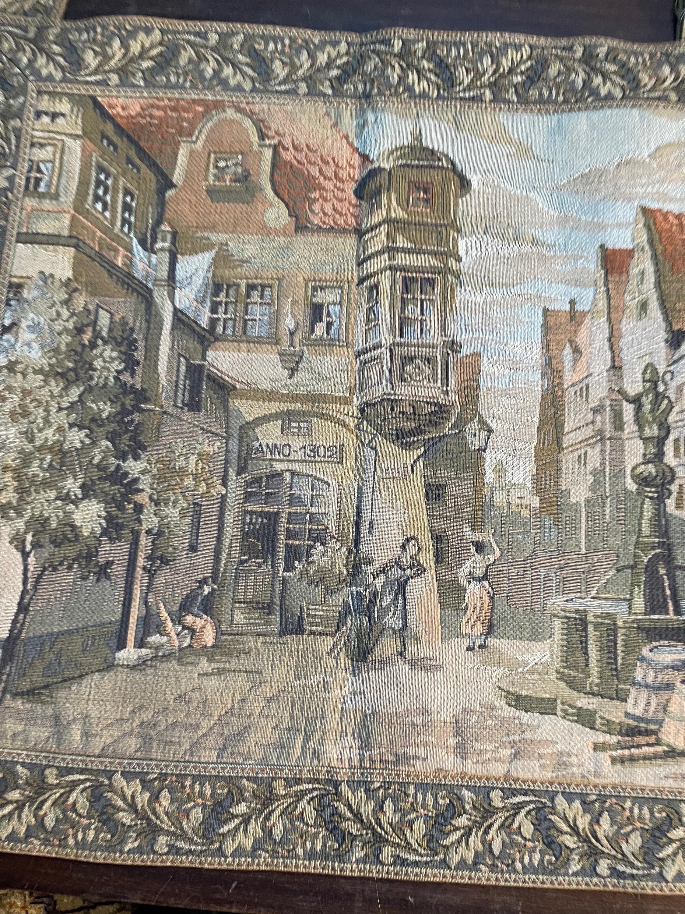 Ancienne Tapisserie Française Romantique - Scène De Sérénade - Décoration Murale 41x32 Cm