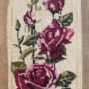French Vintage Floral Needlepoint Tapestry: Cream Background (42a)