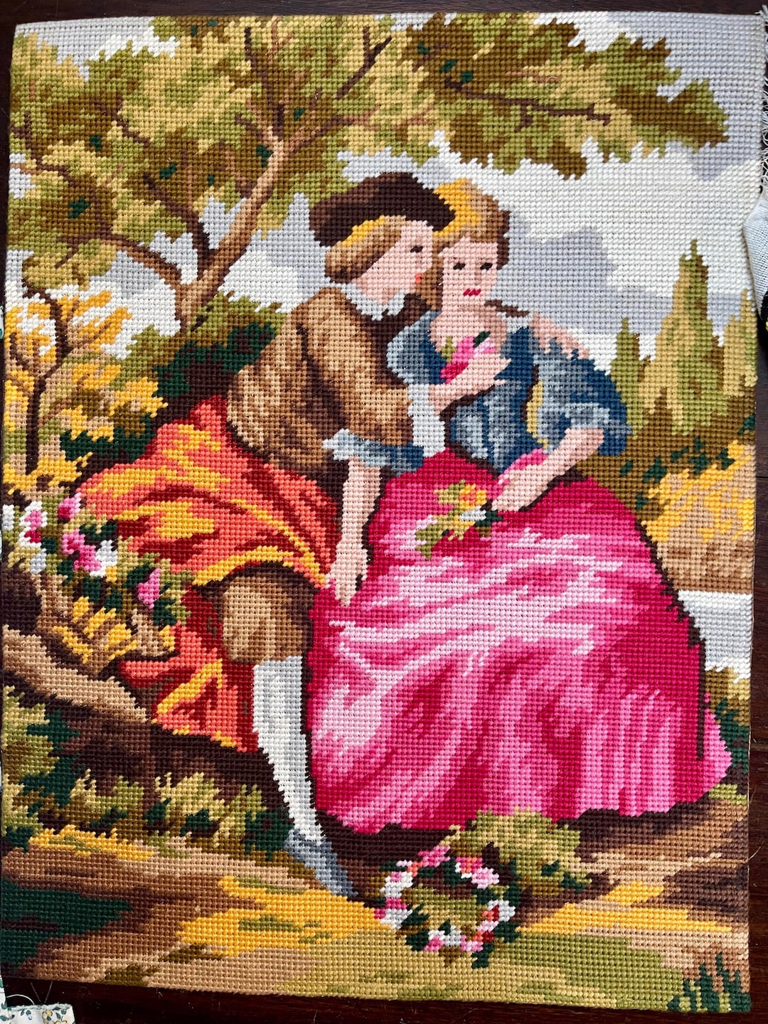 Romantic Couple Courting - Vintage Needlepoint, After Fragonard, French ...