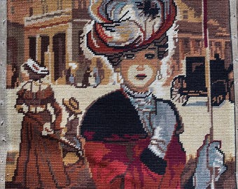 La Femme A LOMBRELLE.  French embroidery. Woman's tapestry,  Old World Decor #62A