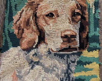 Adorable cocker spaniel puppy portrait, French vintage needlepoint. #40D