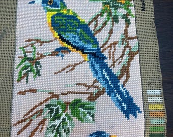 French Vintage Needlepoint, 2  Blue birds in a  tree tapestry #45A