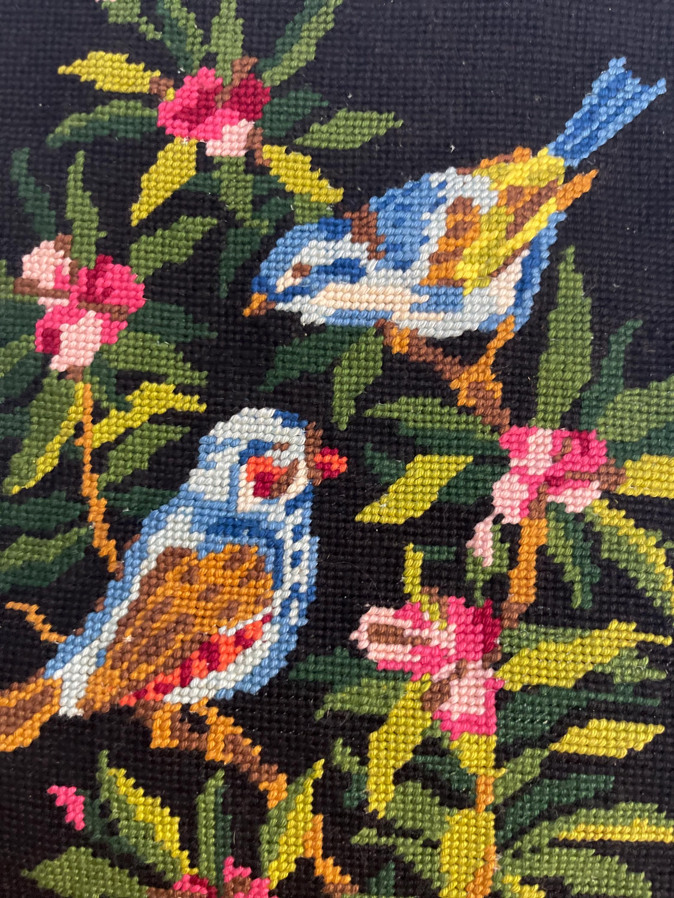 ヴィンテージ フランス ニードルポイント タペストリー：カラフルな鳥