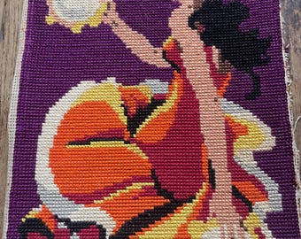 Flamenco dancer with Tambourine in red skirt - French needlepoint #50B