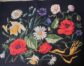 Tapiz floral grande: bordado francés vintage cosido a mano, tapiz floral, decoración del viejo mundo (103f)