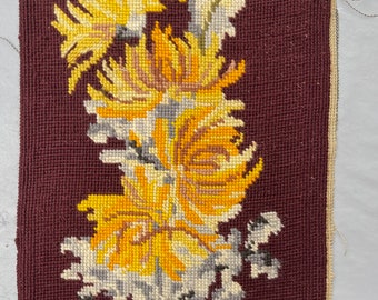 Broderie florale française vintage jaune et orange (32b)