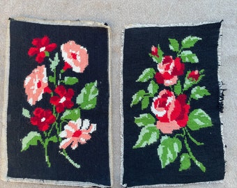 Broderie florale française vintage, la paire. (15)