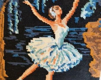 ballerina in a white tutu, French needlepoint, vintage  TAPESTRY #46C