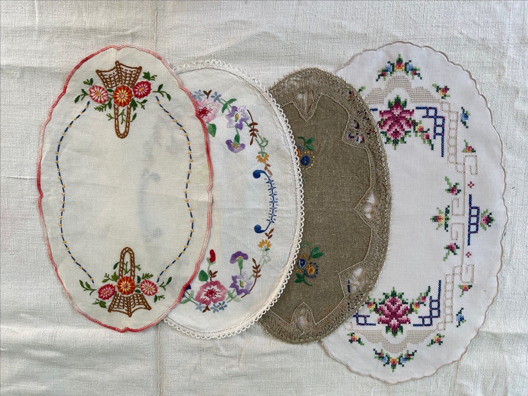 French Doily Tablecloths With Floral Designs, Vintage 18 Etsy