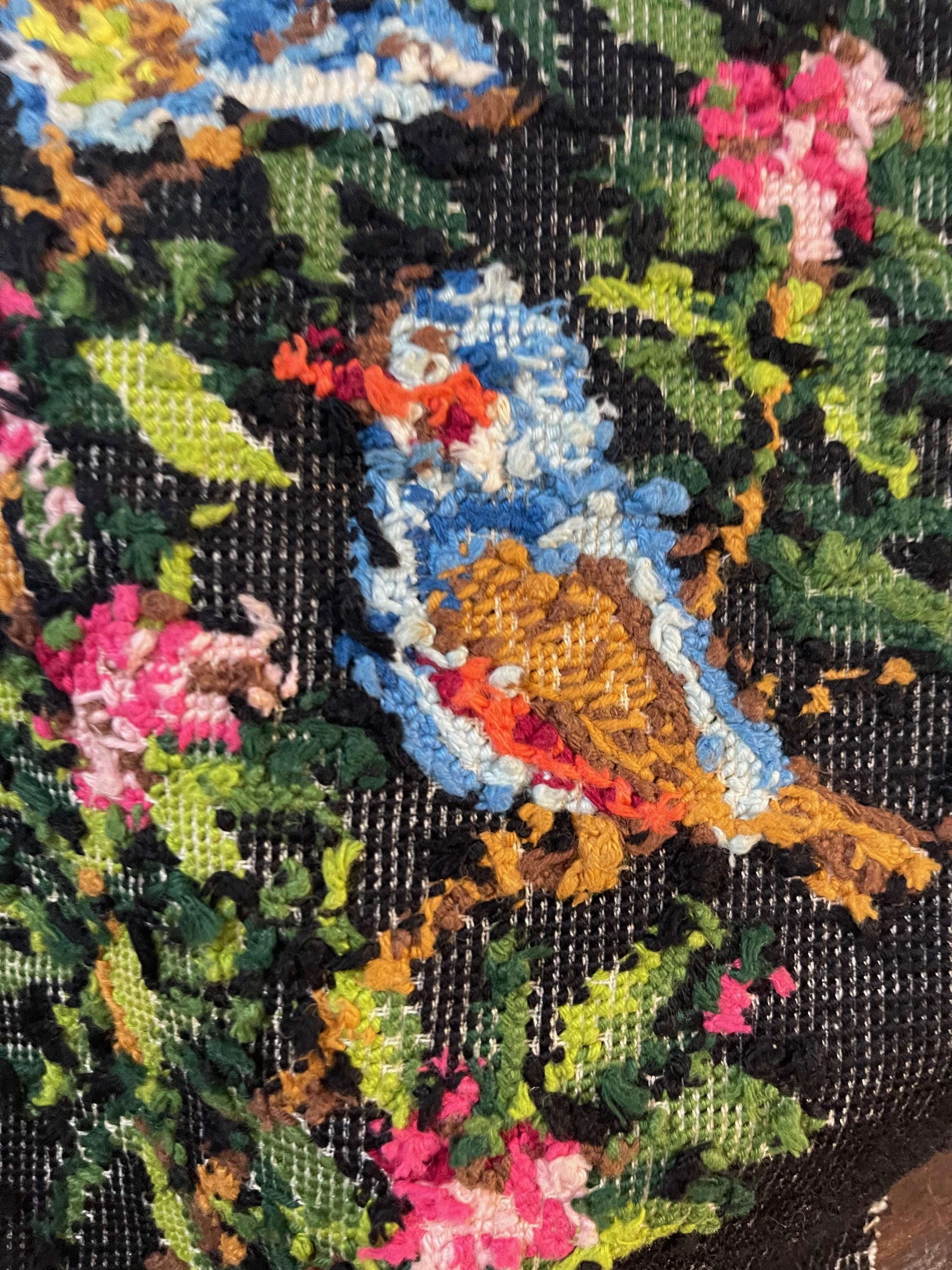 ヴィンテージ フランス ニードルポイント タペストリー：カラフルな鳥