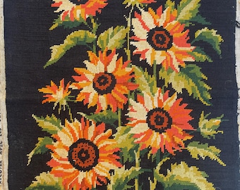 exquisite rare french vintage needlepoint of sunflowers, sunflower tapestry #52