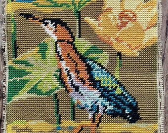 Vintage Bird Needlepoint Tapestry: Margot de Paris, Hand-Stitched #60B