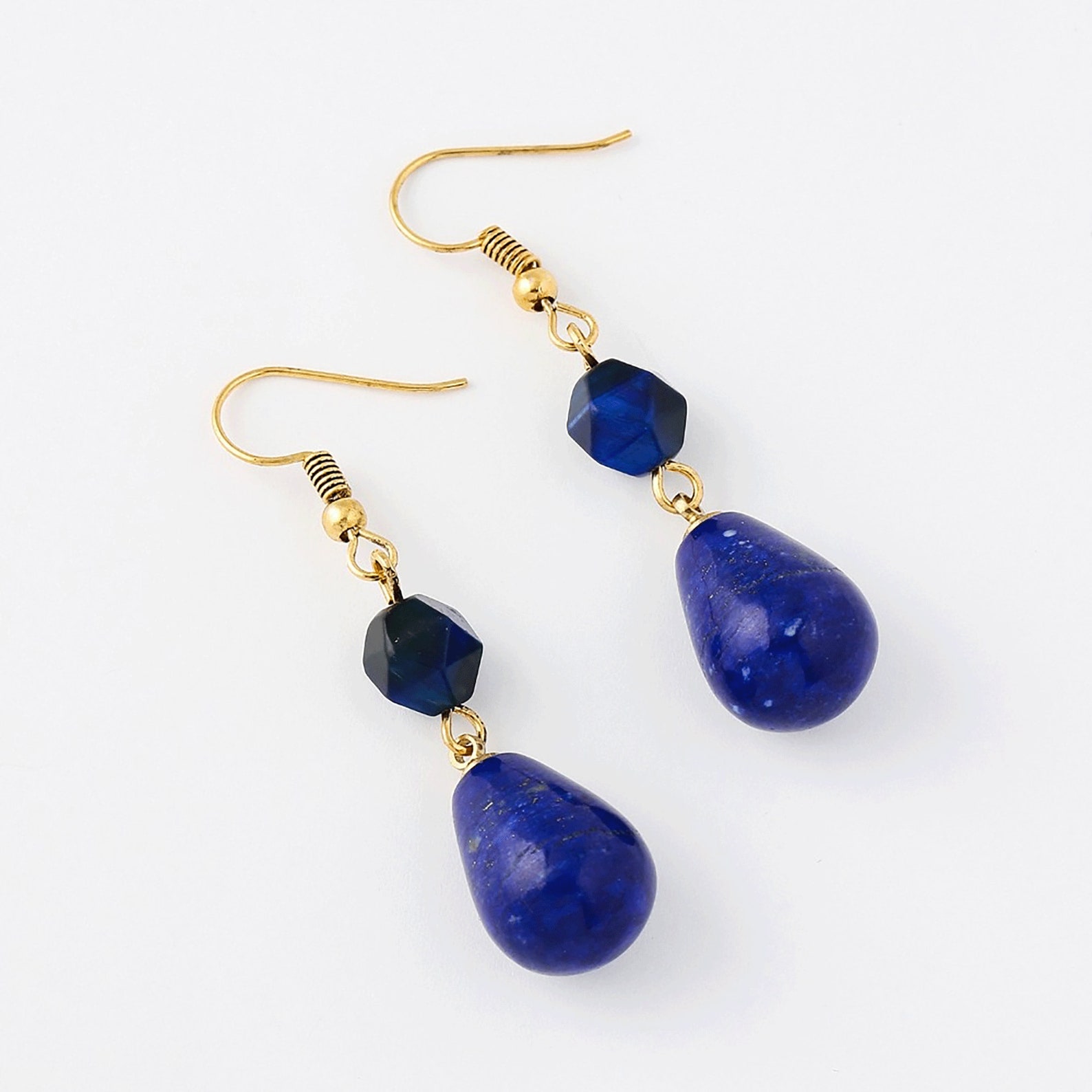 NEW Stone Drop Earrings . Blue Natural Stone Earring . Etsy