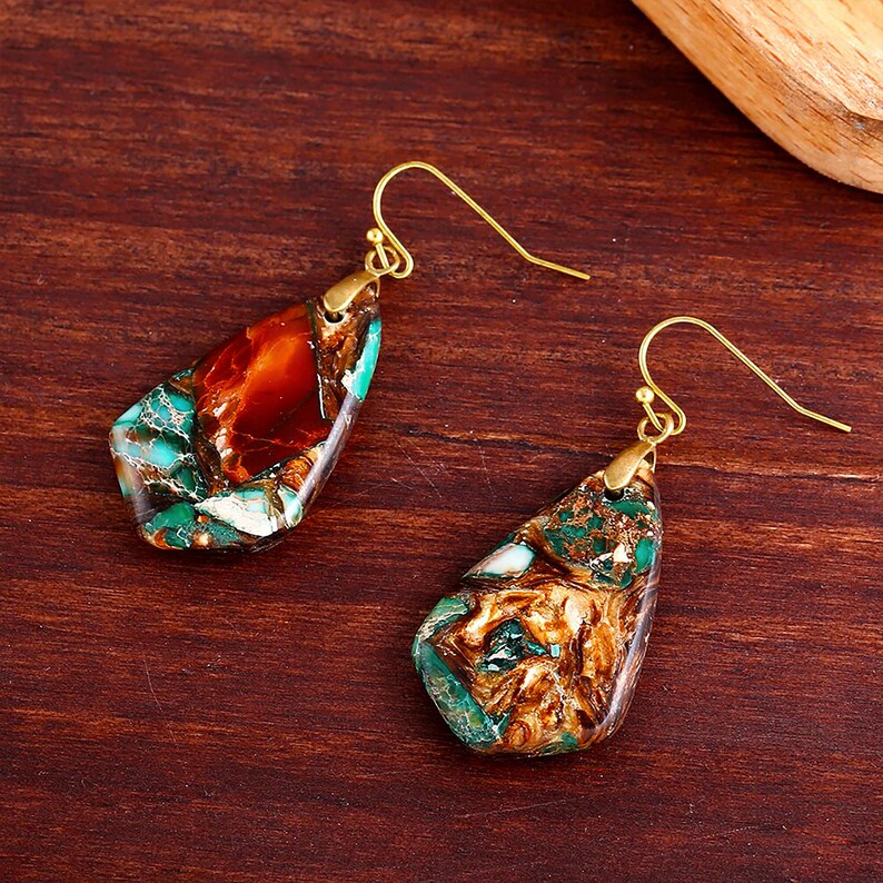 NEW Stone Drop Earrings . Green Natural Stone Earrings . Etsy