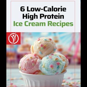 Puede incluir: Un cuenco blanco lleno de bolas de helado de colores, incluyendo rosa, azul y amarillo, con chispas. La imagen incluye el texto: "6 Recetas de Helado Bajo en Calorías y Alto en Proteínas".