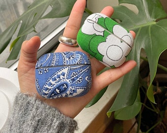 Vintage Fabric Airpods Case | Retro Blue Paisley | ROLLO ROLLO