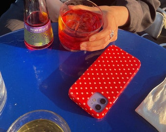 Red Polka Dot Print | Vintage Fabric iPhone 12/12 Pro, 13 Pro, 14 Pro, 14 Pro Max Case | ROLLO ROLLO