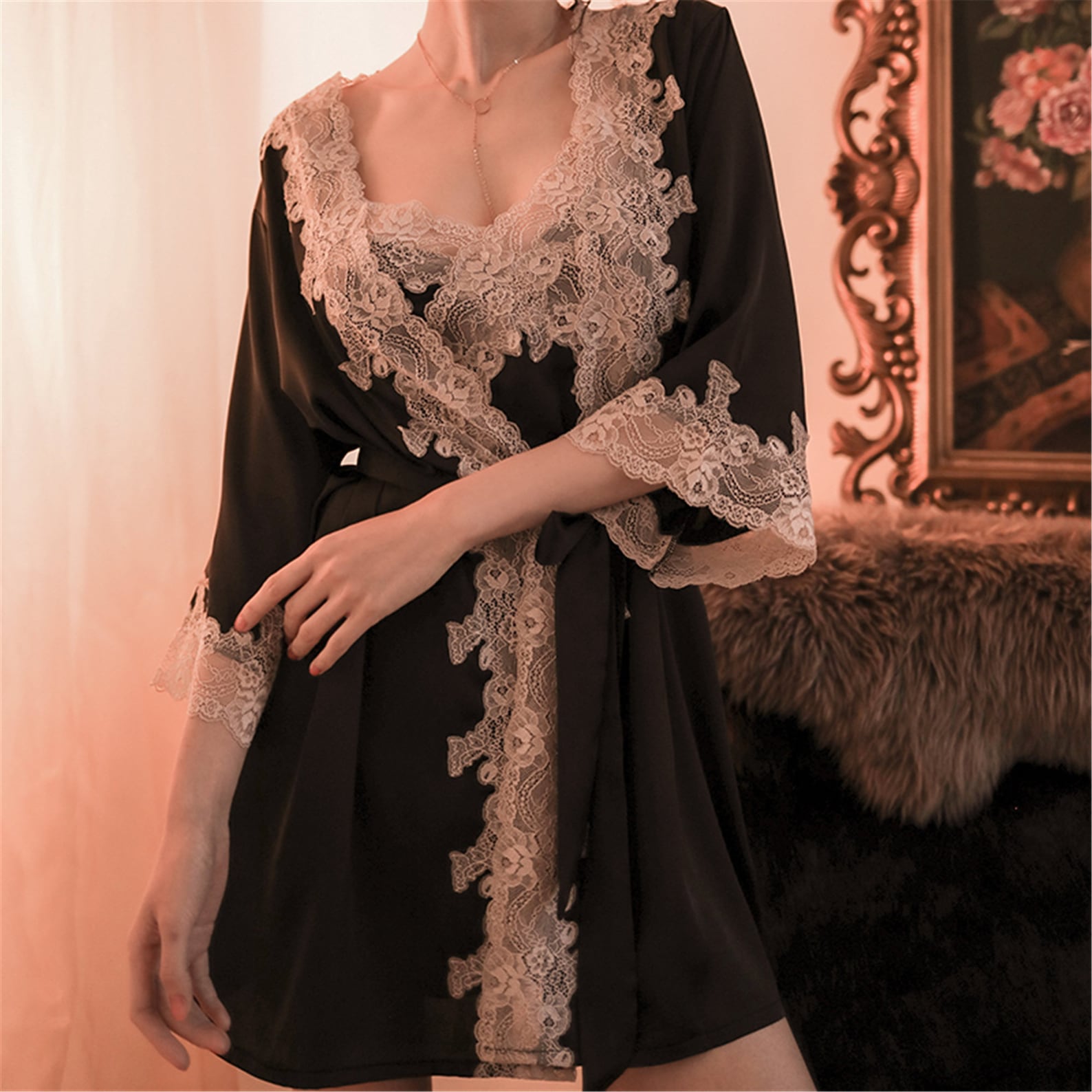 Silk nightdress set bridal gown half sleeve short robe Etsy