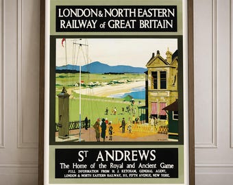 St Andrews Vintage Travel Poster Print | Scotland Golf Retro Wall Art