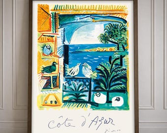 French Riviera Poster Coastal Mediterranean Print Colourful Seaside Wall Decor After Picasso Artwork
