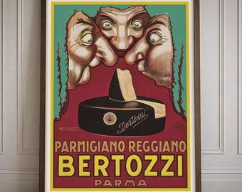 Vintage Italian Food Poster Bertozzi Cheese Kitchen Wall Art Print Retro Decor