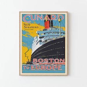 Boston USA Cruises Vintage Travel Poster: Cunard Line Art Print