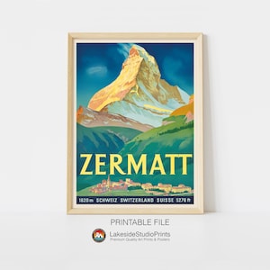 Zermatt Matterhorn Vintage Travel Poster Instant Download JPG file | Printable Digital Art