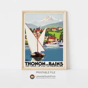 Thonon Les Bains Vintage Travel Poster Instant Download JPG file | Printable Digital Art
