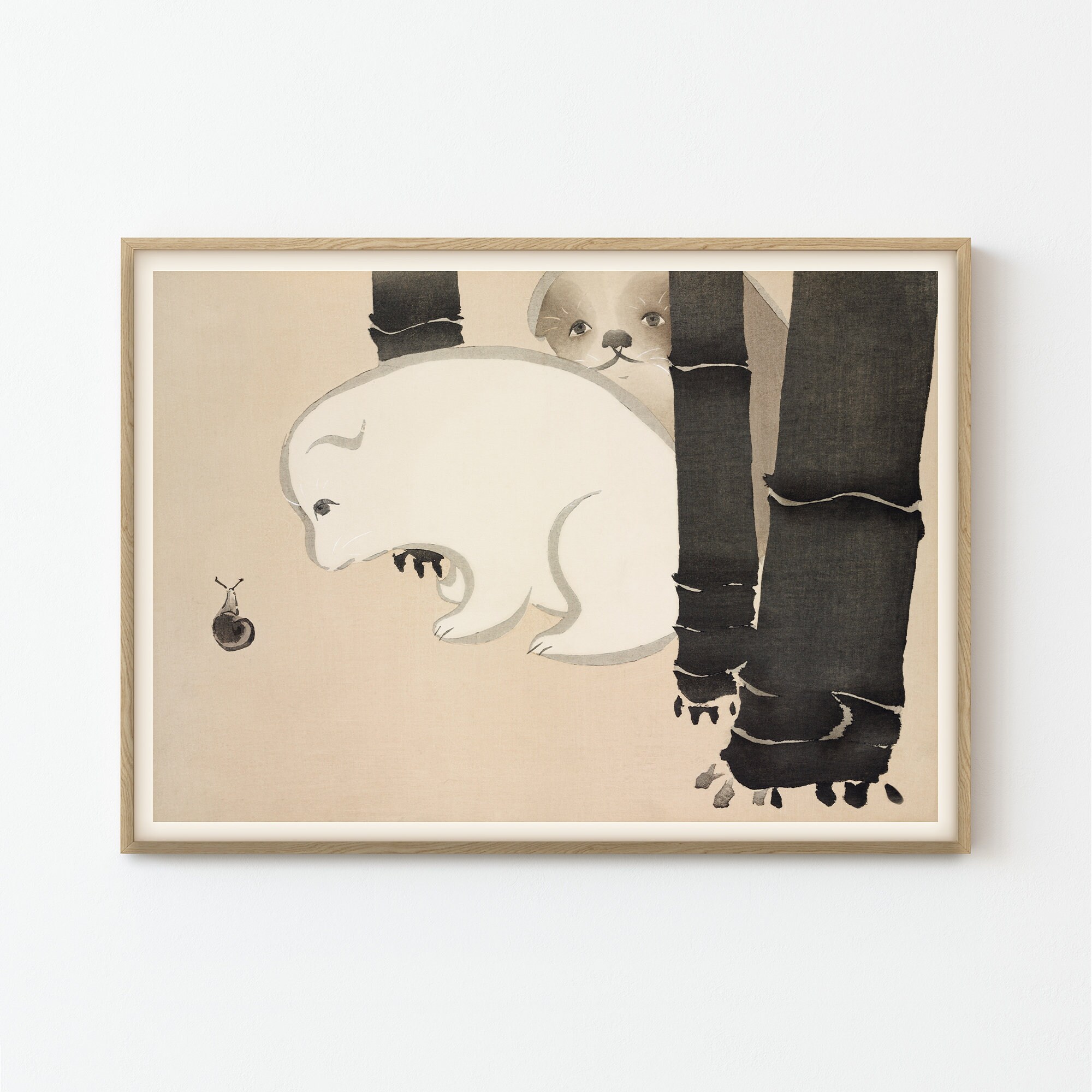 Hund und Schnecke von Momoyogusa japanischer Kunstdruck | Wohndekor