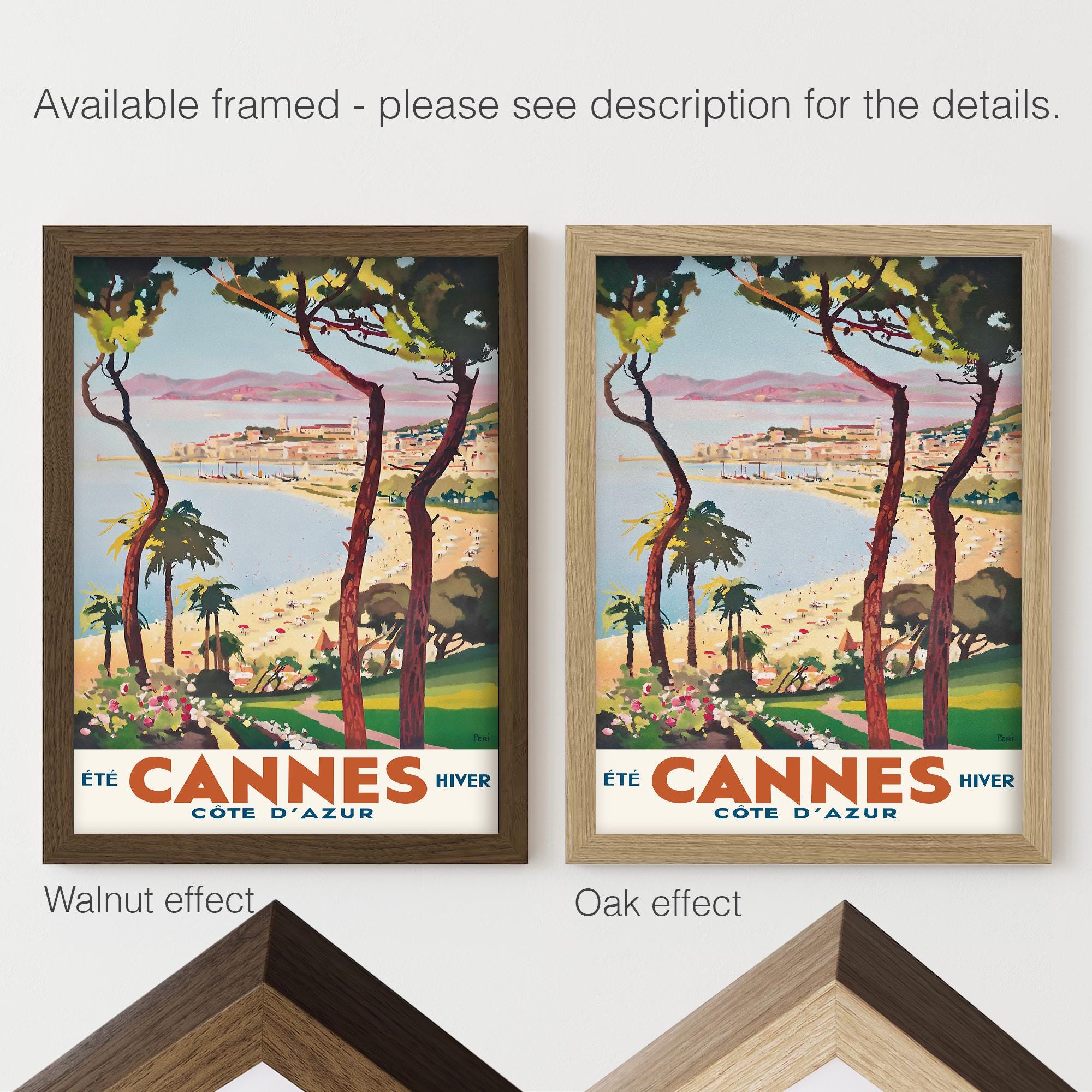 Poster Vintage Cannes Côte D'Azur - Art Mural Rétro 30x45cm - Décoration Voyages Élégante Sans Cadre