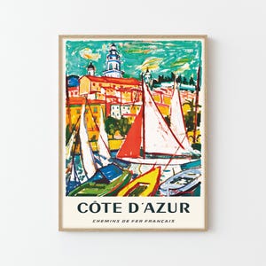 Póster de viaje vintage de la Costa Azul, Francia, impresión artística personalizada/decoración del hogar, arte de pared, regalo