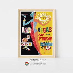 Póster de viaje vintage de Las Vegas (archivo JPG de descarga instantánea) / Arte digital imprimible