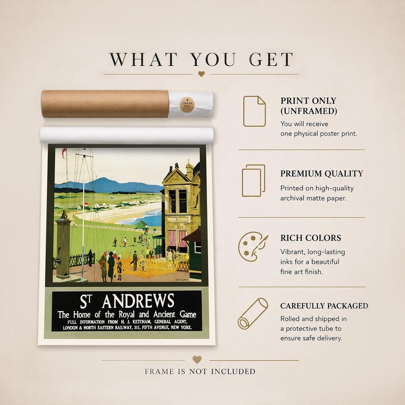 St Andrews Vintage Travel Poster Print | Scotland Golf Retro Wall Art ...