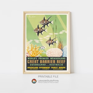 Great Barrier Reef Vintage Travel Poster Instant Download JPG file | Printable Digital Art