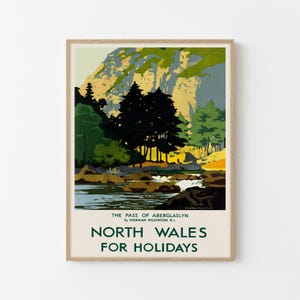 Póster de viaje vintage británico de Gales del Norte para vacaciones, impresión artística personalizada/decoración del hogar, regalo de arte de pared